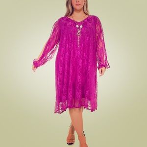 Magenta lace dress plus size with necklace